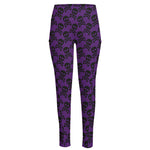 Purple And Black Halloween Skull Print High-Waisted Pocket Leggings