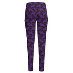 Purple And Black Halloween Skull Print High-Waisted Pocket Leggings