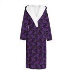 Purple And Black Halloween Skull Print Hooded Bathrobe