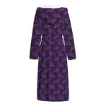 Purple And Black Halloween Skull Print Hooded Bathrobe