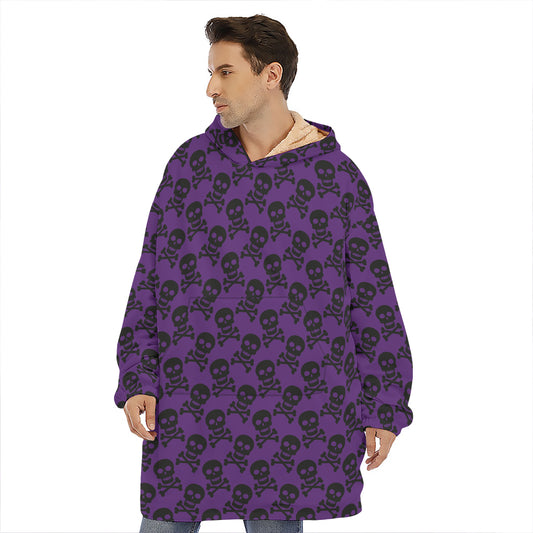 Purple And Black Halloween Skull Print Hoodie Blanket