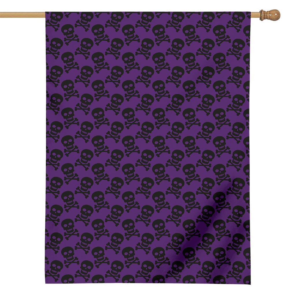Purple And Black Halloween Skull Print House Flag