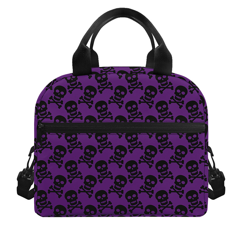 Purple And Black Halloween Skull Print Insulated Lunch Bag