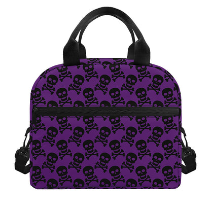 Purple And Black Halloween Skull Print Insulated Lunch Bag