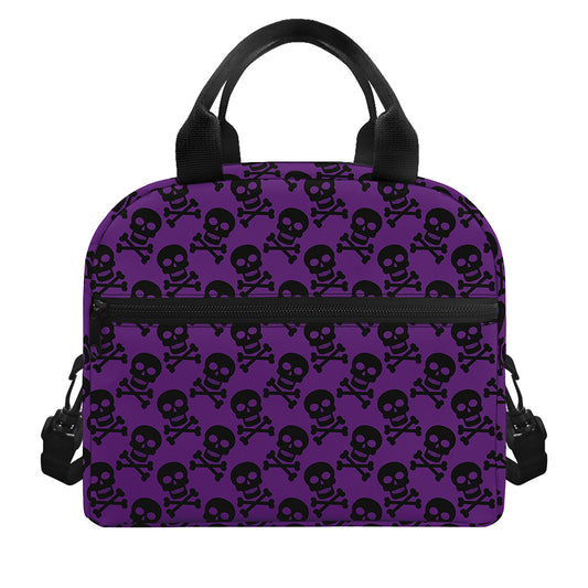Purple And Black Halloween Skull Print Insulated Lunch Bag