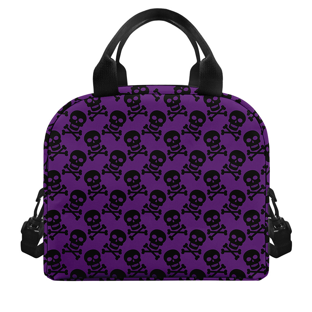 Purple And Black Halloween Skull Print Insulated Lunch Bag