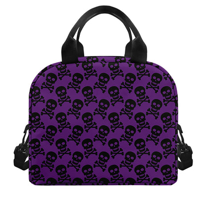 Purple And Black Halloween Skull Print Insulated Lunch Bag