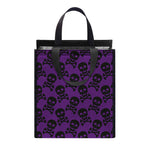 Purple And Black Halloween Skull Print Insulated Lunch Tote