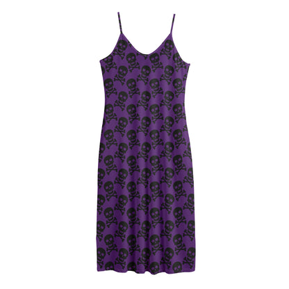 Purple And Black Halloween Skull Print Jersey Midi Cami Dress