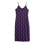Purple And Black Halloween Skull Print Jersey Midi Cami Dress