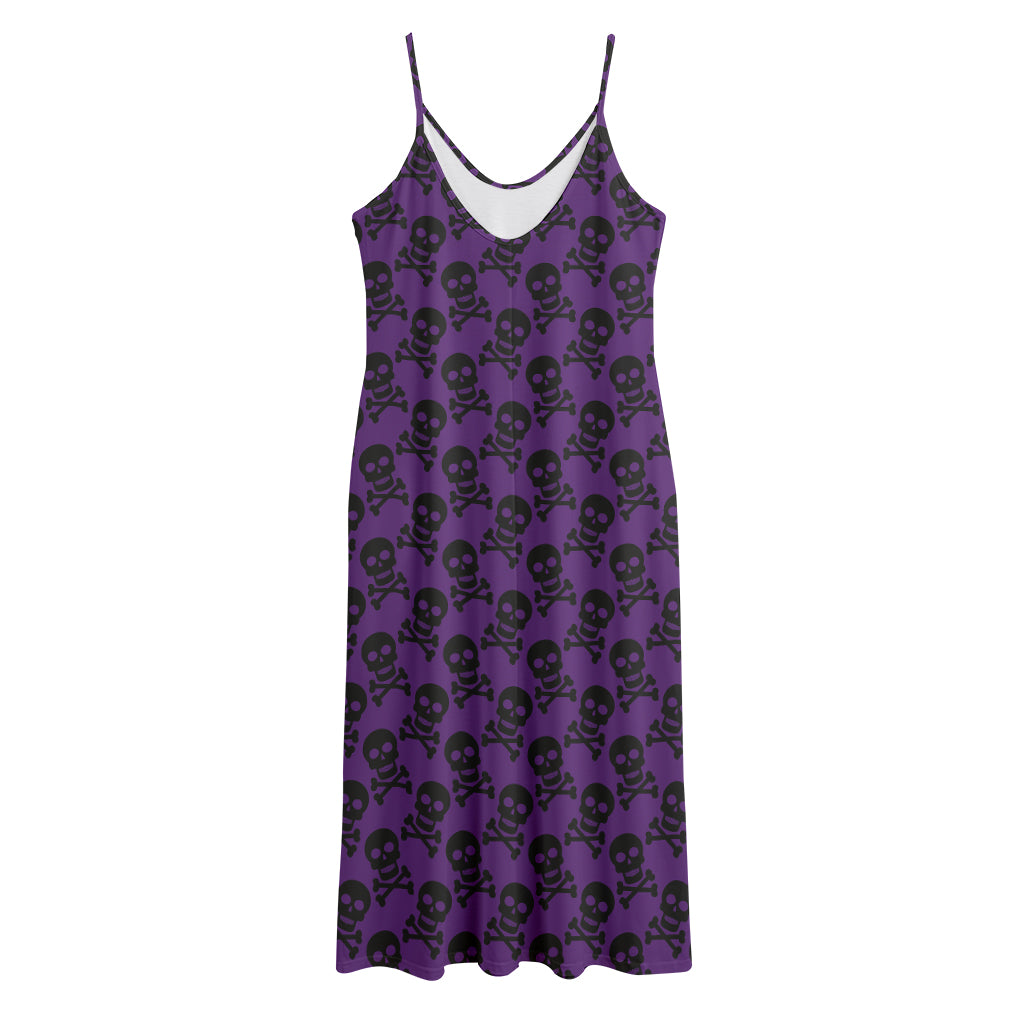 Purple And Black Halloween Skull Print Jersey Midi Cami Dress
