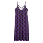 Purple And Black Halloween Skull Print Jersey Midi Cami Dress