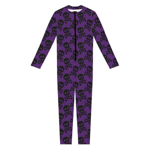 Purple And Black Halloween Skull Print Jumpsuit