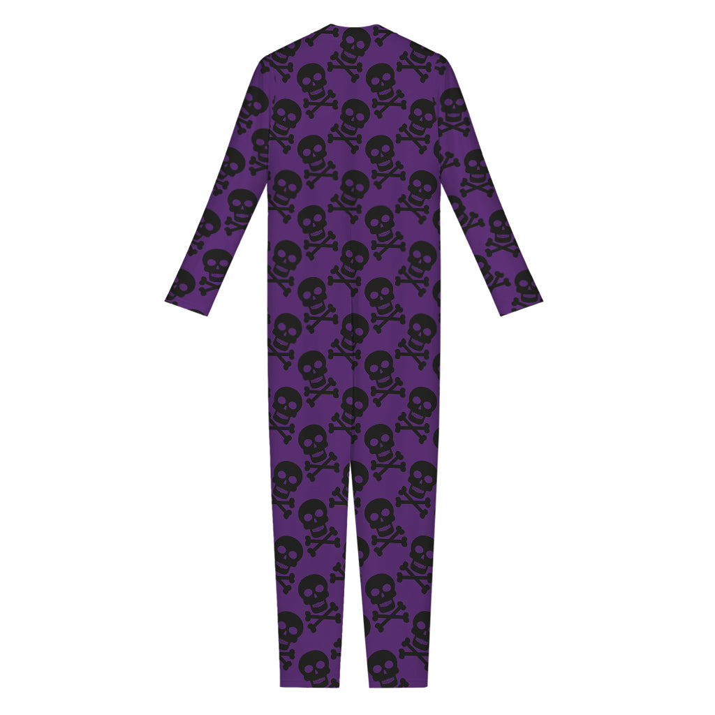 Purple And Black Halloween Skull Print Jumpsuit