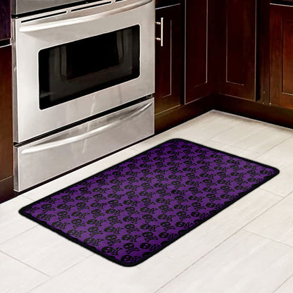 Purple And Black Halloween Skull Print Kitchen Mat