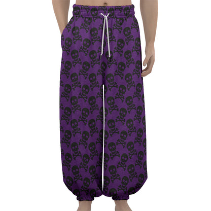 Purple And Black Halloween Skull Print Lantern Pants