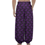 Purple And Black Halloween Skull Print Lantern Pants