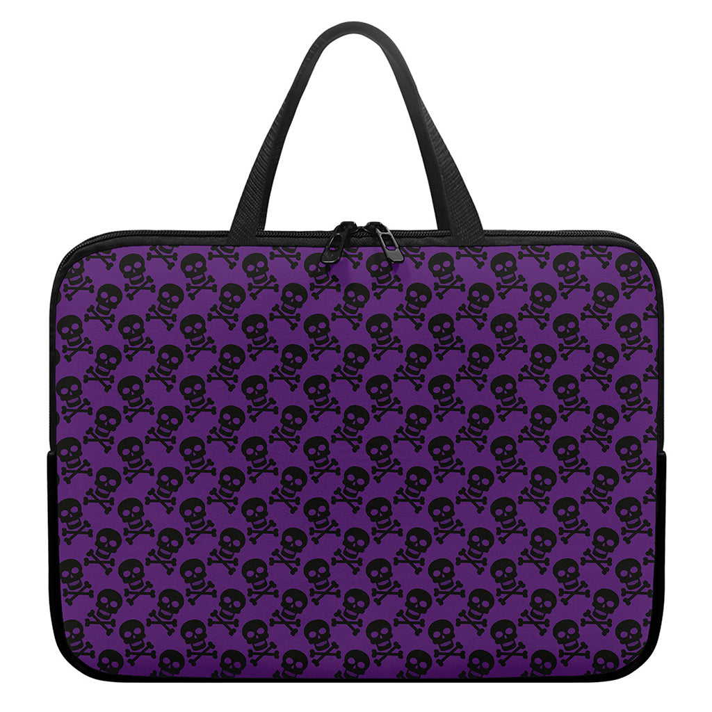 Purple And Black Halloween Skull Print Laptop Sleeve With Handle