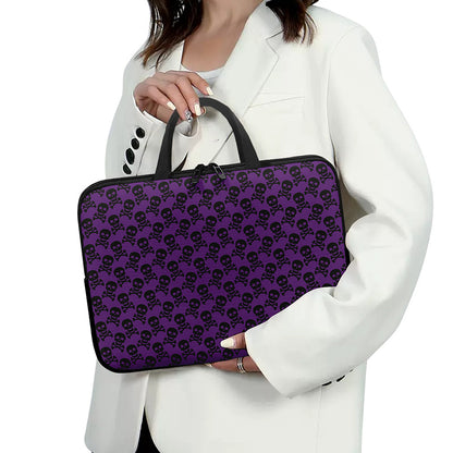 Purple And Black Halloween Skull Print Laptop Sleeve With Handle