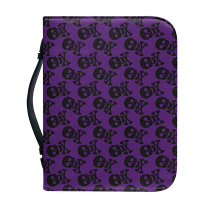 Purple And Black Halloween Skull Print Leather Bible Cover