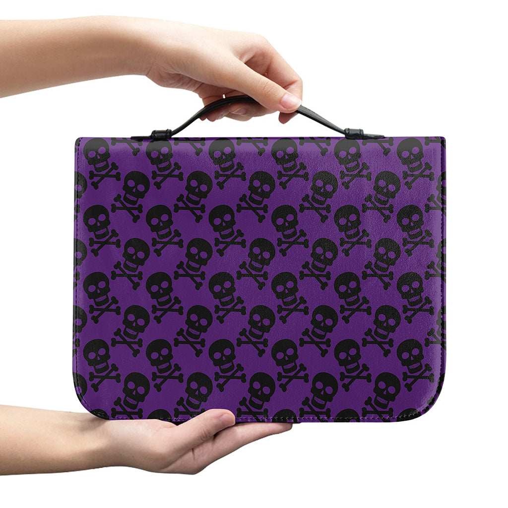 Purple And Black Halloween Skull Print Leather Bible Cover