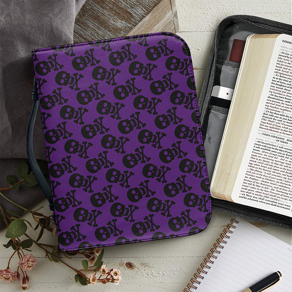 Purple And Black Halloween Skull Print Leather Bible Cover