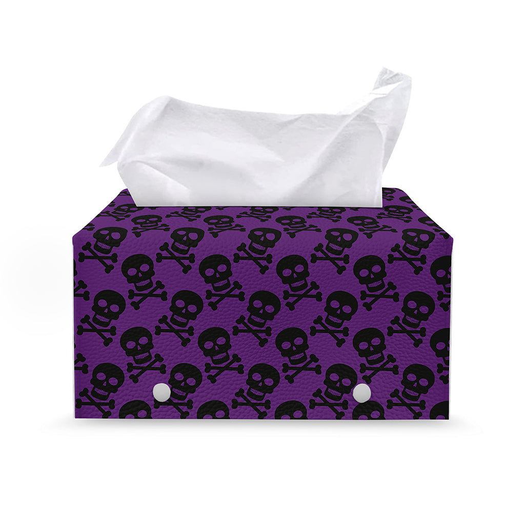 Purple And Black Halloween Skull Print Leather Tissue Box Cover