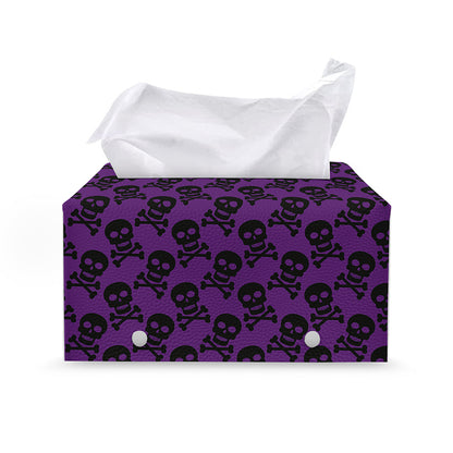 Purple And Black Halloween Skull Print Leather Tissue Box Cover