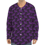 Purple And Black Halloween Skull Print Long Sleeve Baseball Jersey