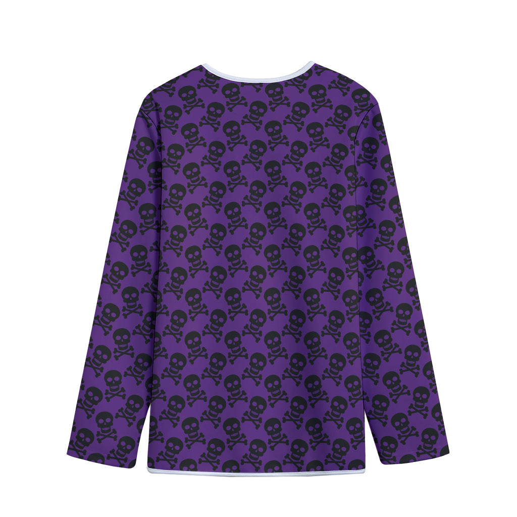 Purple And Black Halloween Skull Print Long Sleeve Short Coat