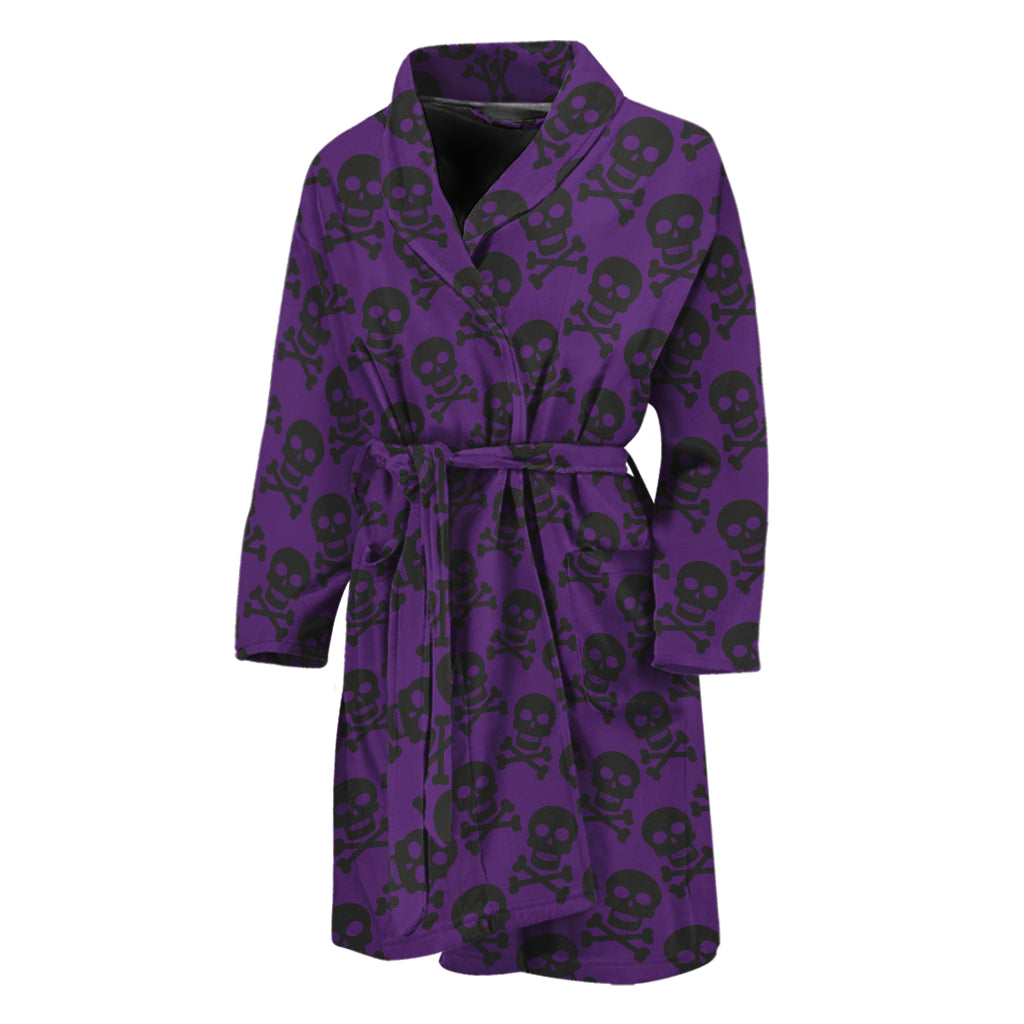 Purple And Black Halloween Skull Print Men's Bathrobe