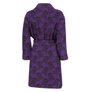 Purple And Black Halloween Skull Print Men's Bathrobe