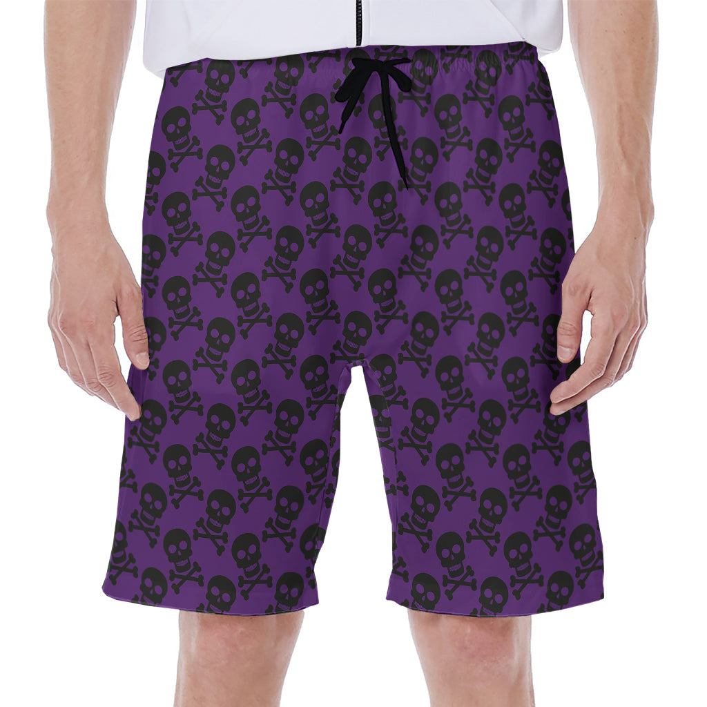 Purple And Black Halloween Skull Print Men's Beach Shorts