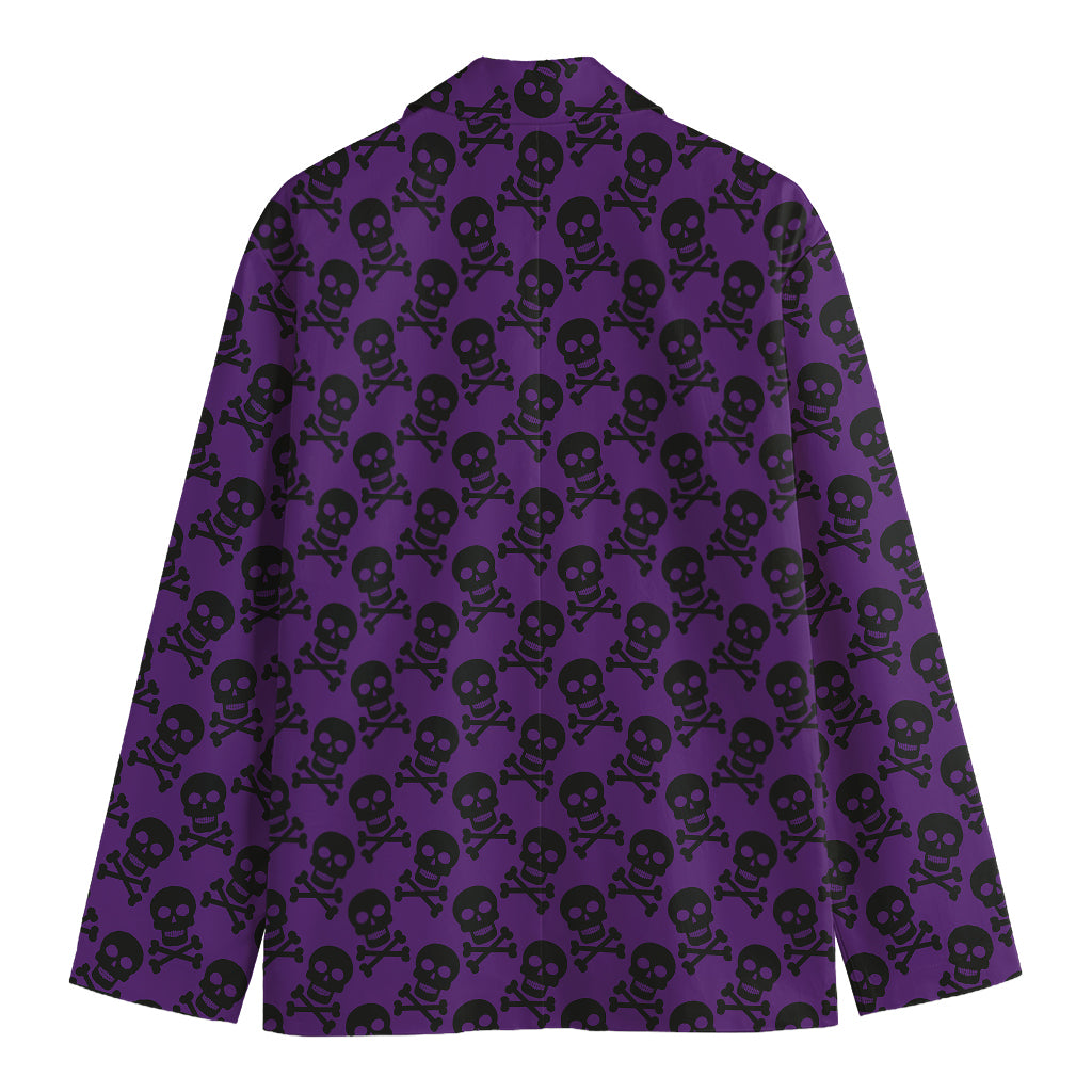 Purple And Black Halloween Skull Print Men's Blazer