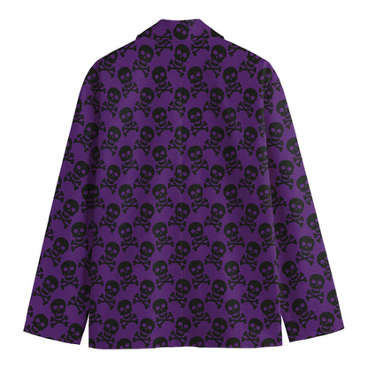 Purple And Black Halloween Skull Print Men's Blazer