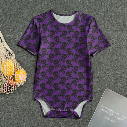 Purple And Black Halloween Skull Print Men's Bodysuit
