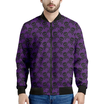 Purple And Black Halloween Skull Print Men's Bomber Jacket