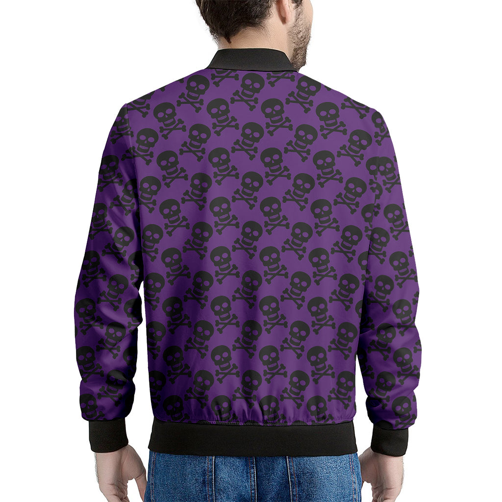 Purple And Black Halloween Skull Print Men's Bomber Jacket