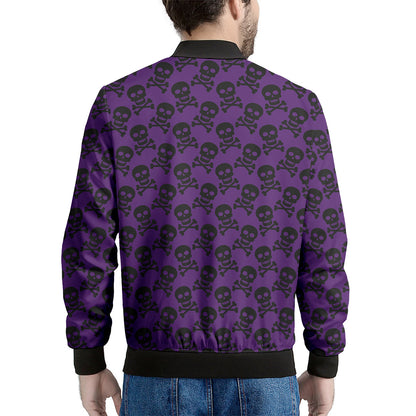 Purple And Black Halloween Skull Print Men's Bomber Jacket