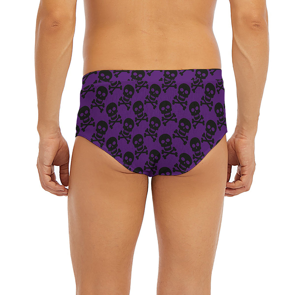 Purple And Black Halloween Skull Print Men's Briefs