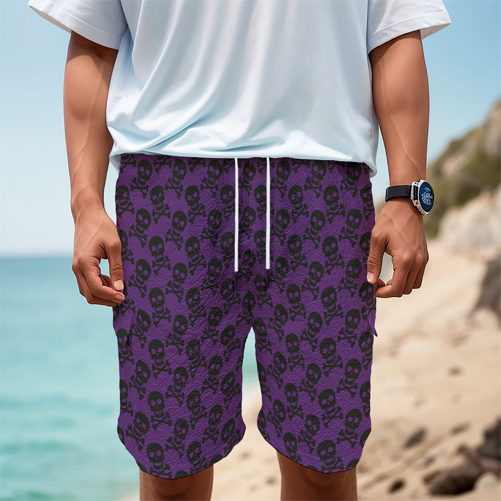 Purple And Black Halloween Skull Print Men's Cargo Shorts