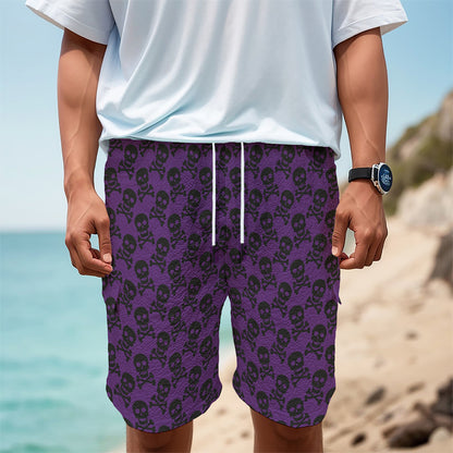 Purple And Black Halloween Skull Print Men's Cargo Shorts