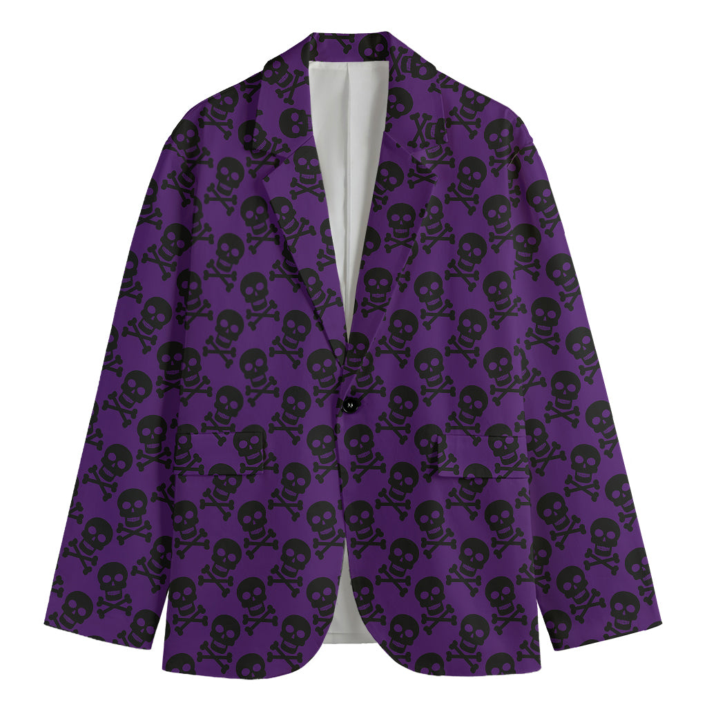 Purple And Black Halloween Skull Print Men's Cotton Blazer