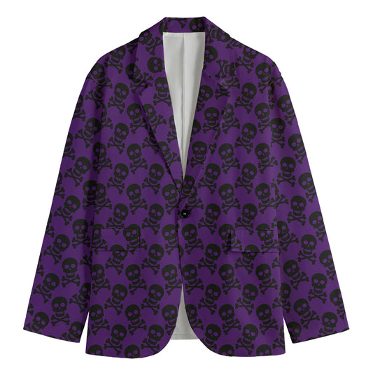 Purple And Black Halloween Skull Print Men's Cotton Blazer