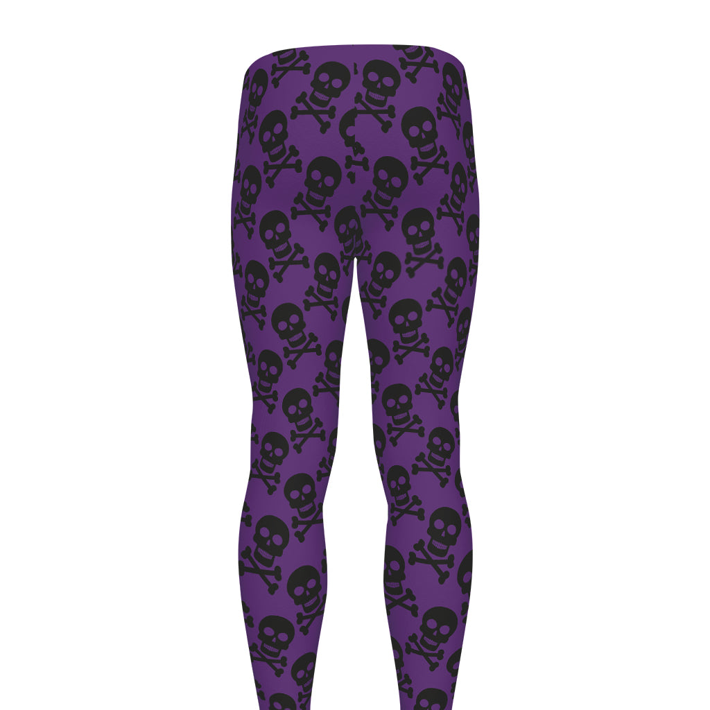 Purple And Black Halloween Skull Print Men's leggings