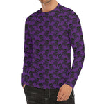 Purple And Black Halloween Skull Print Men's Long Sleeve Rash Guard