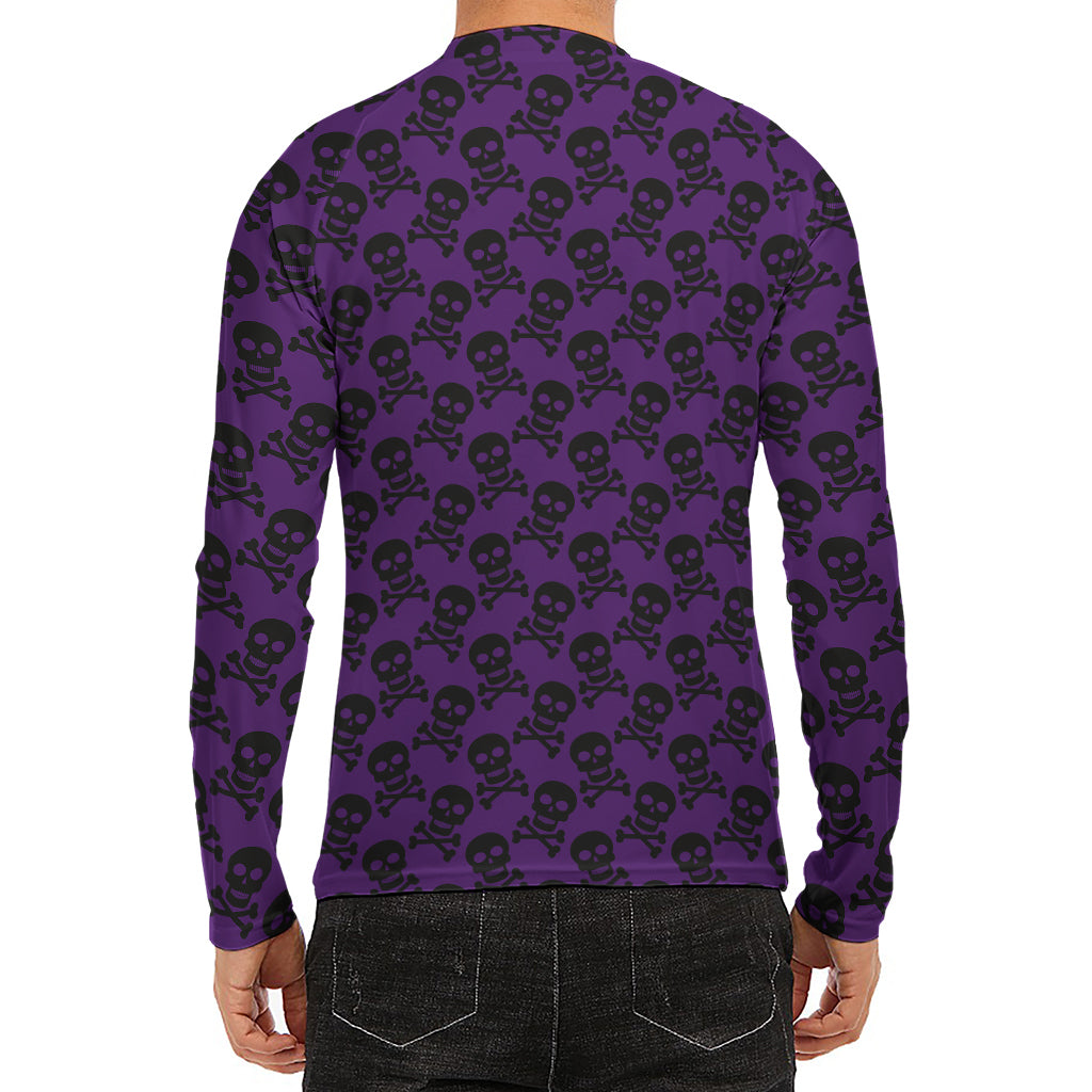 Purple And Black Halloween Skull Print Men's Long Sleeve Rash Guard