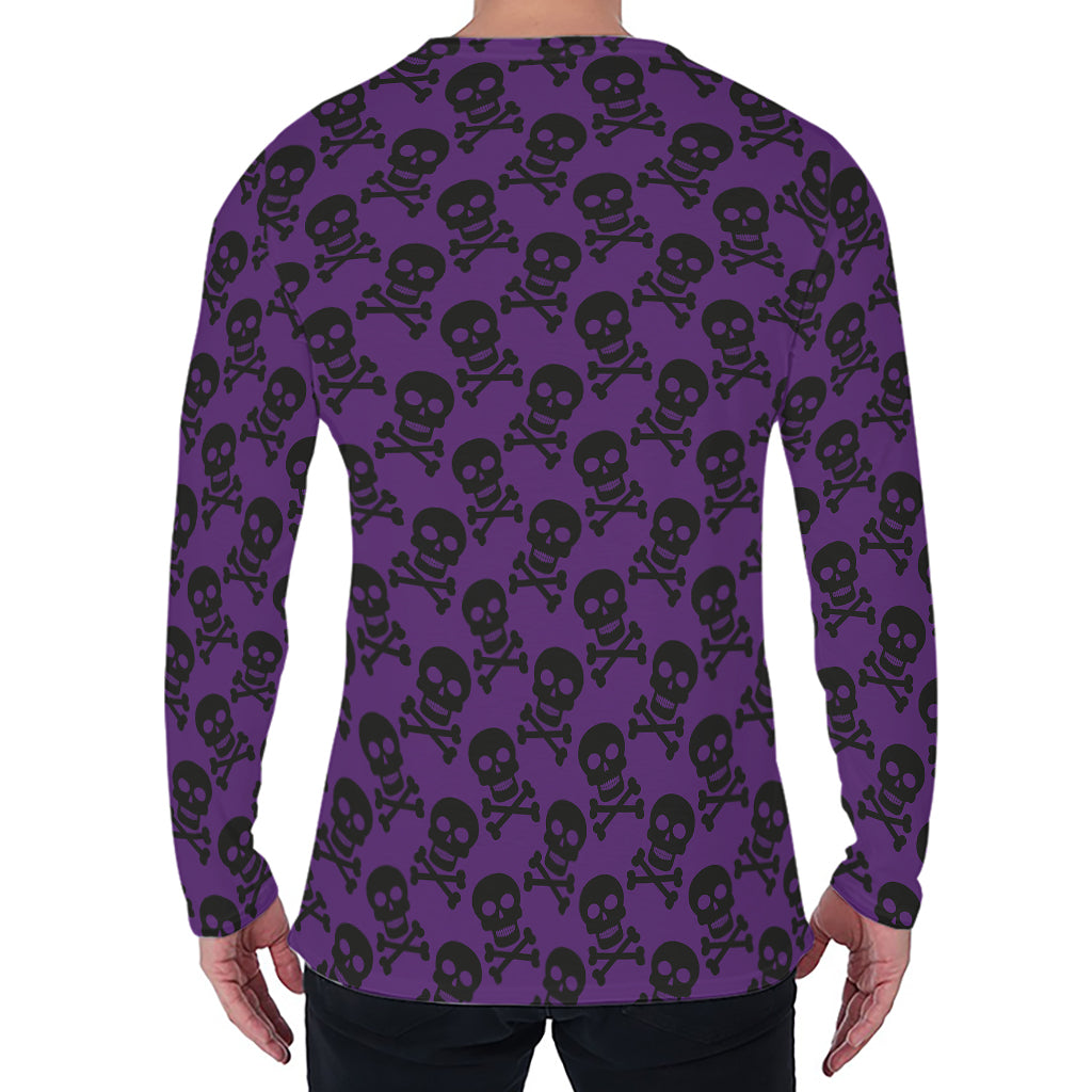 Purple And Black Halloween Skull Print Men's Long Sleeve T-Shirt