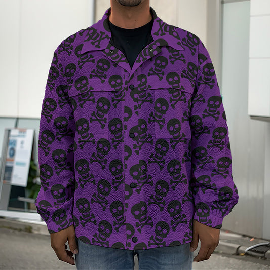 Purple And Black Halloween Skull Print Men's Shirt Jacket