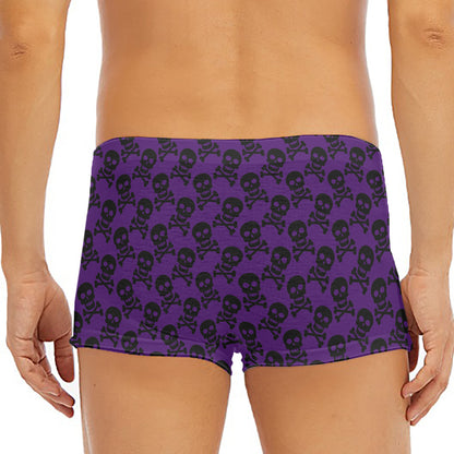 Purple And Black Halloween Skull Print Men's Short Boxer Briefs
